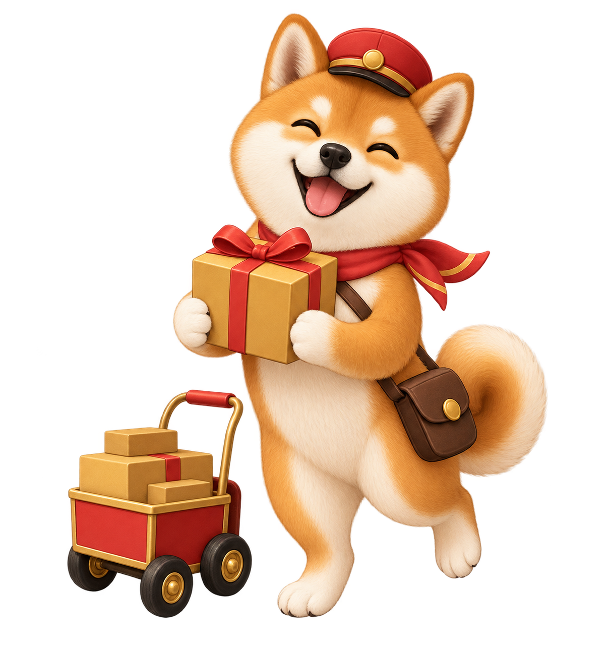 荷物を届ける柴犬の配送マスコット